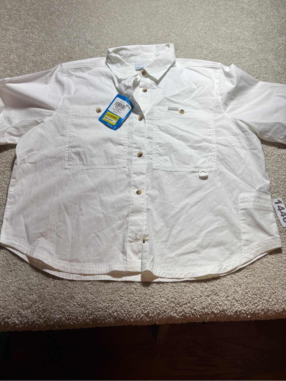 Columbia Womens Sz Large White Brea Falls Woven Short Sleeve Fishing Button Shir